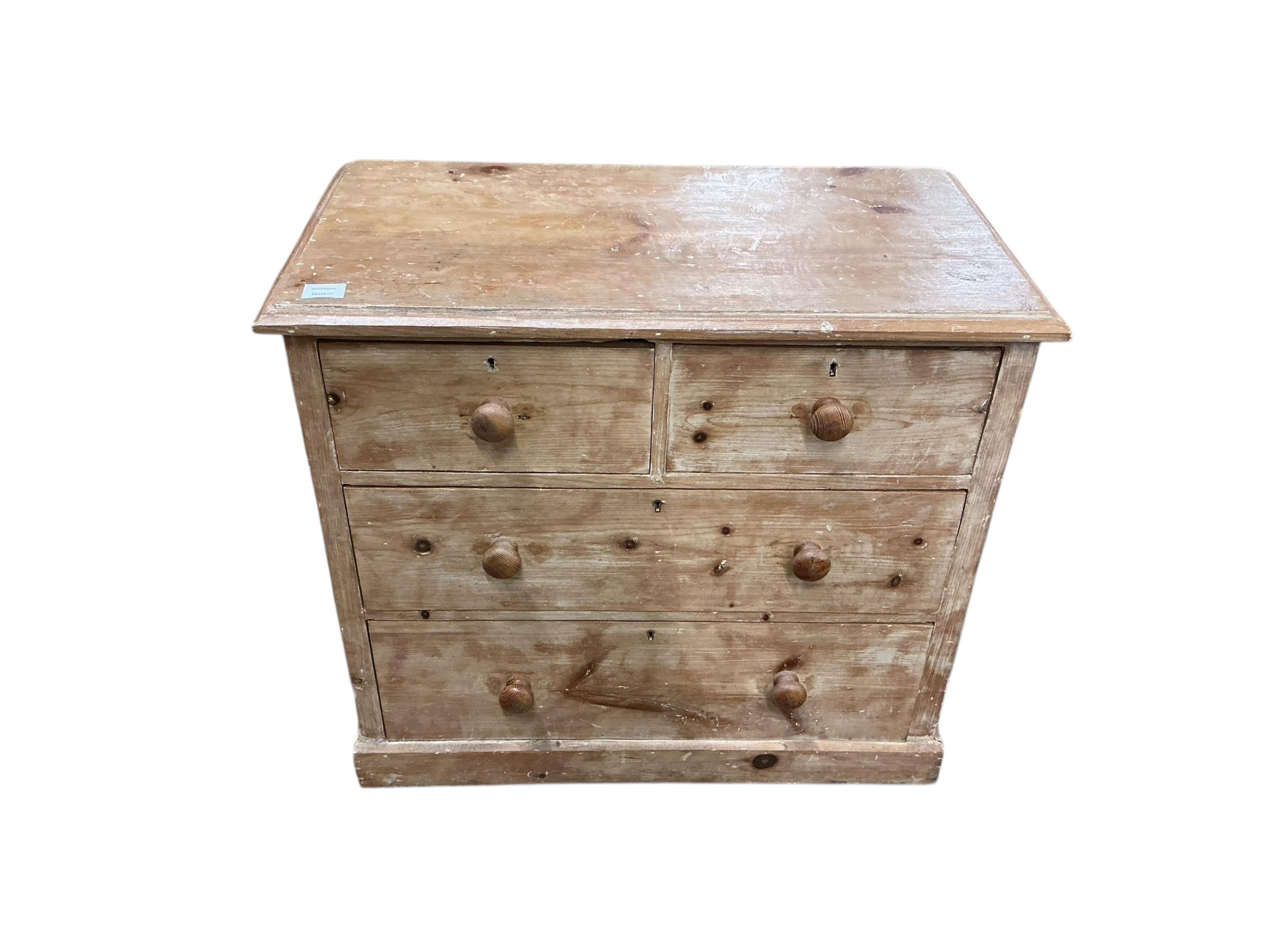 A small late Victorian pine chest, width 80cm, depth 44cm, height 72cm